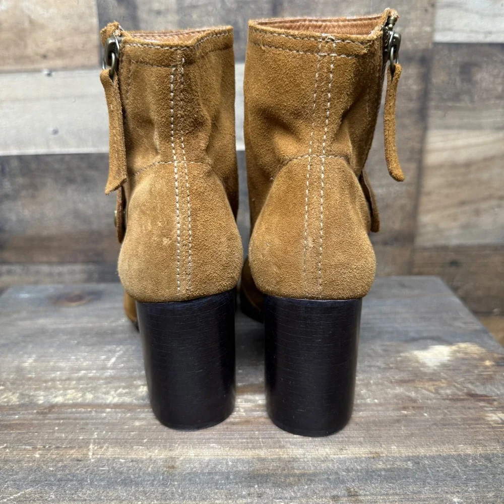 Matisse‎ Suede Leather Peep Toe Ankle Boots Booties Zipper Brown Womens Size 6.5